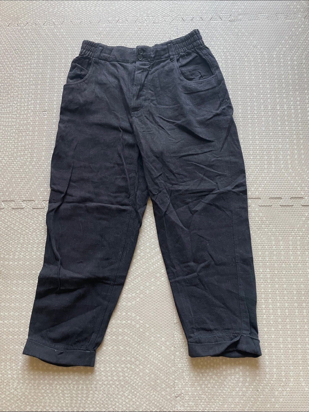 ZARA Womens Black Casual Elastic-Waist Linen-Blend Pants Size Medium